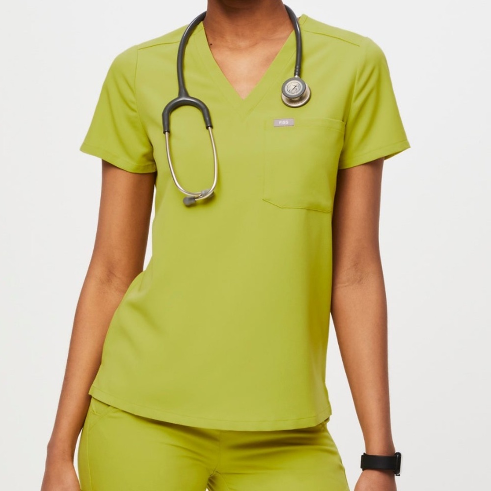 Figs Women's Short Sleeve Top in Bright Lime